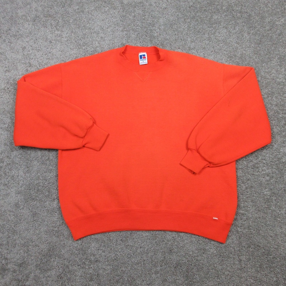 Vintage Russell Athletic Sweater Mens Extra Large Orange Crewneck Sweatshirt USA